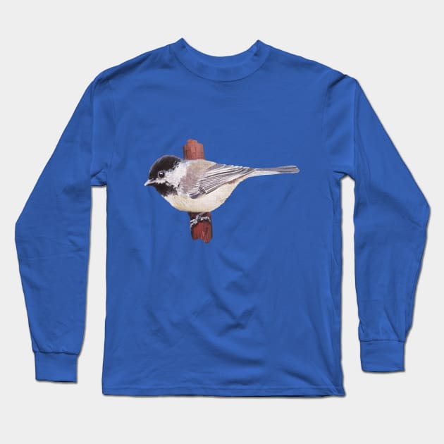 Chickadee in the Cedars bird painting (no background) Long Sleeve T-Shirt by EmilyBickell